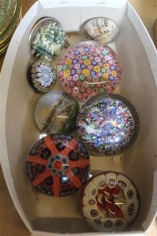 Various paperweights incl. French scramble cane weight